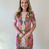 Floral Tapestry Scalloped Sweater Dress