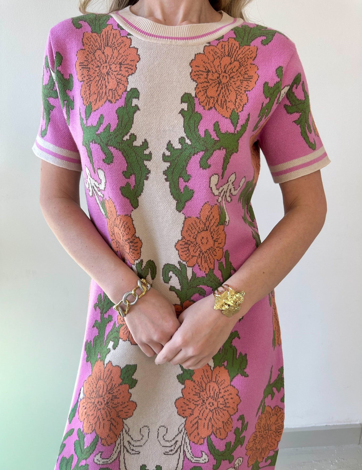 Floral Tapestry Scalloped Sweater Dress