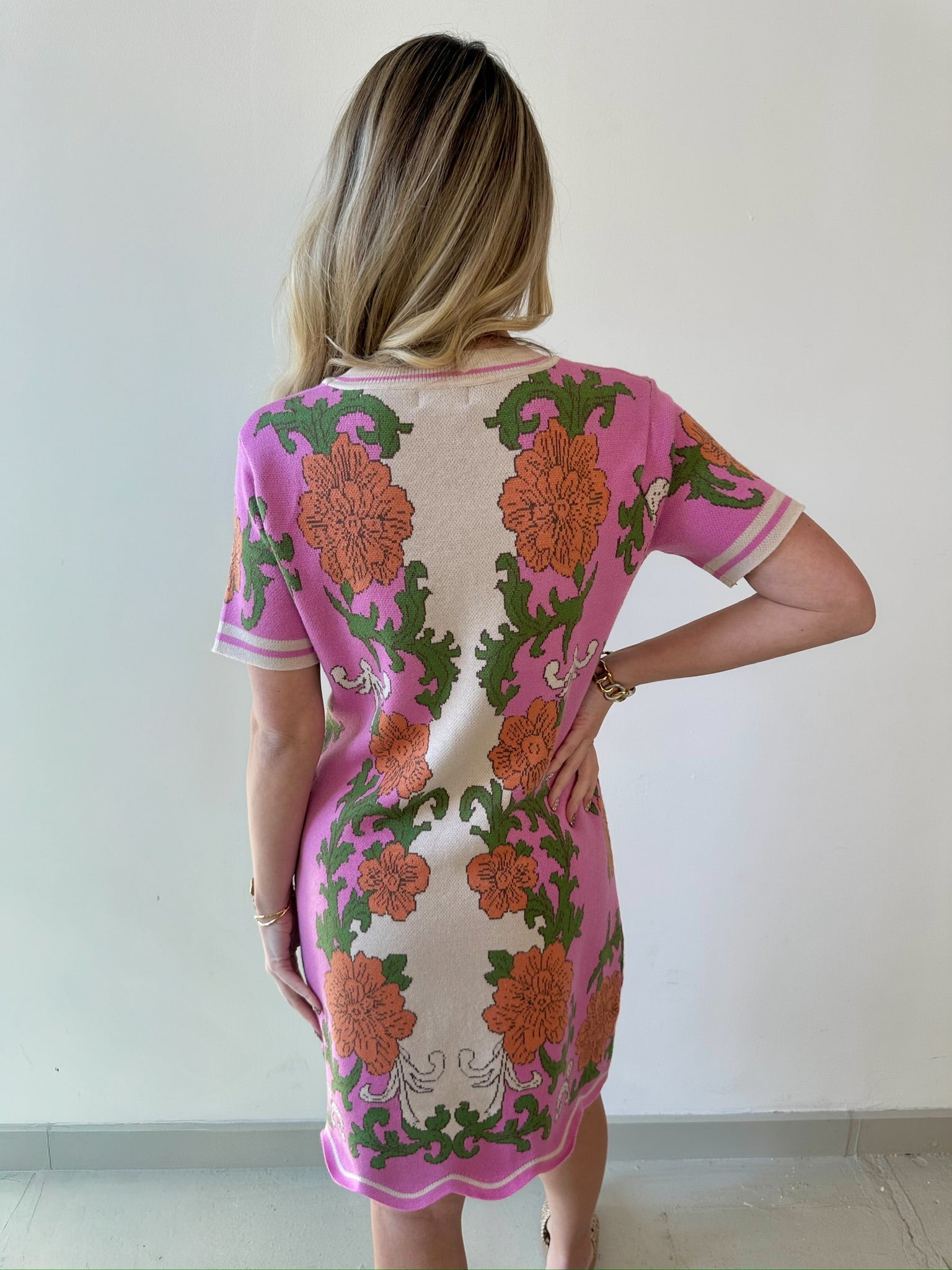Floral Tapestry Scalloped Sweater Dress