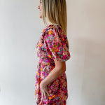 Floral V Neck Puff Sleeve Dress