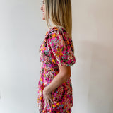 Floral V Neck Puff Sleeve Dress