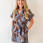 Floral With Scallop Details Dress - Brown