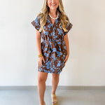 Floral With Scallop Details Dress - Brown