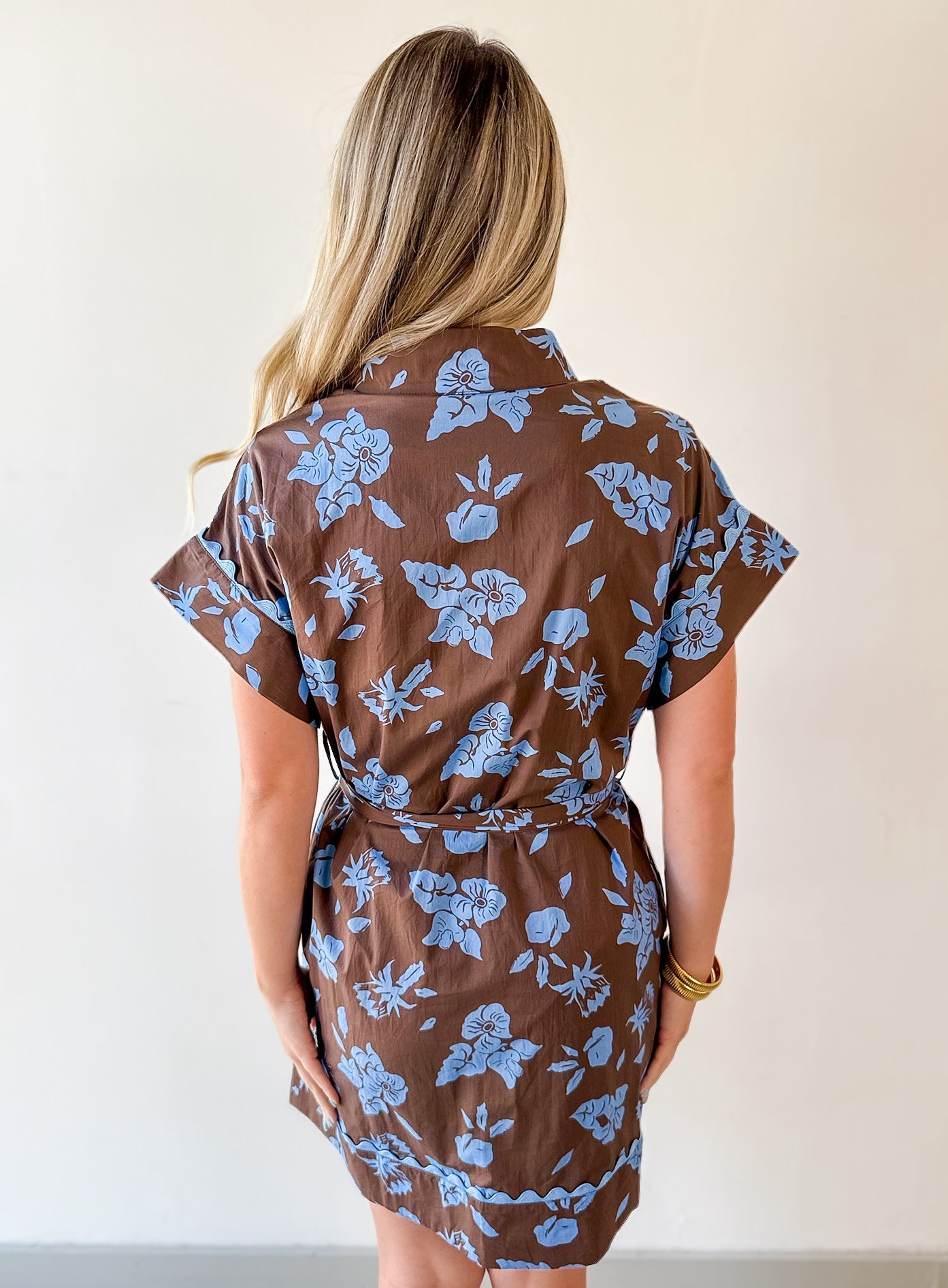 Floral With Scallop Details Dress - Brown