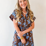 Floral With Scallop Details Dress - Brown