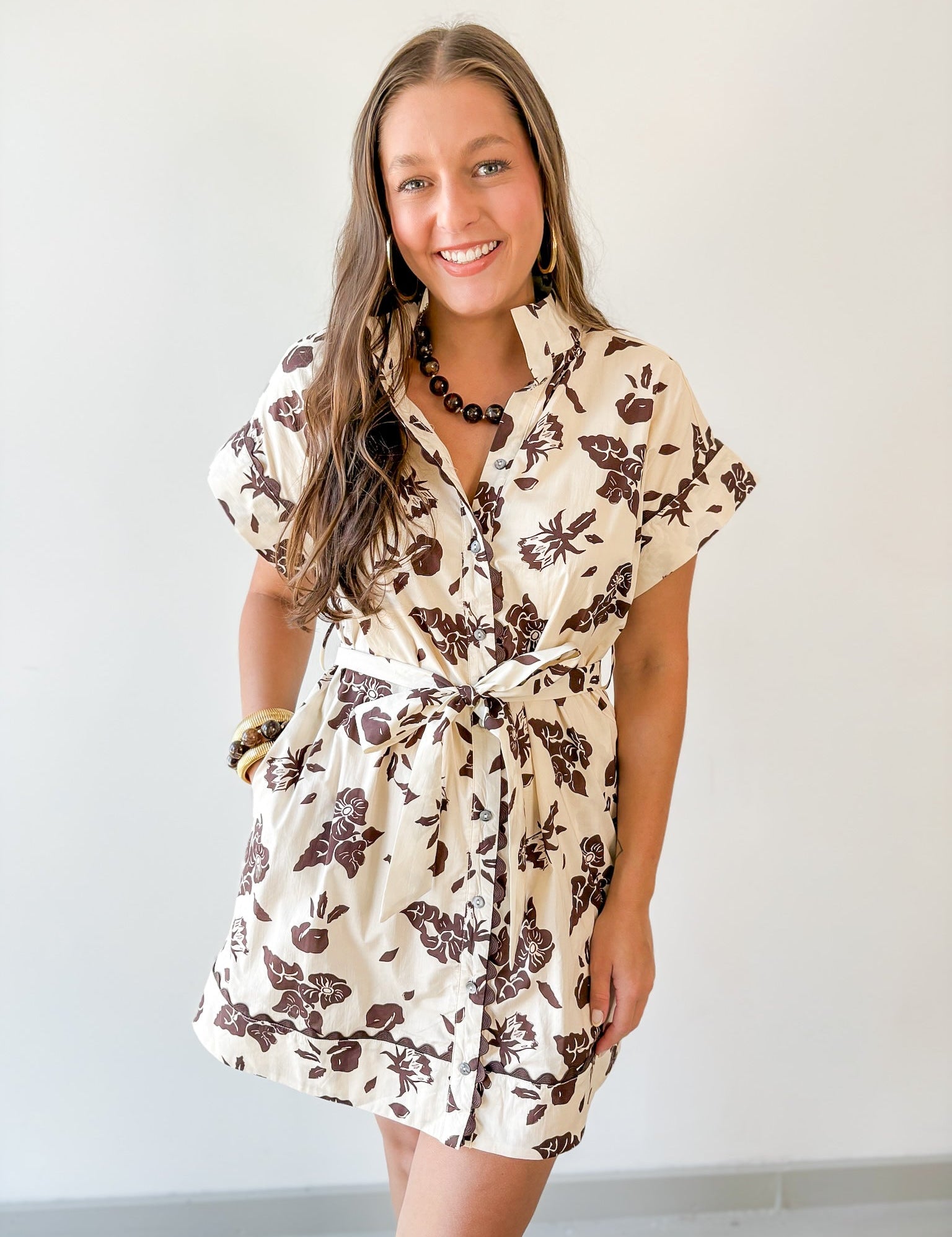 Floral With Scallop Details Dress -Ecru