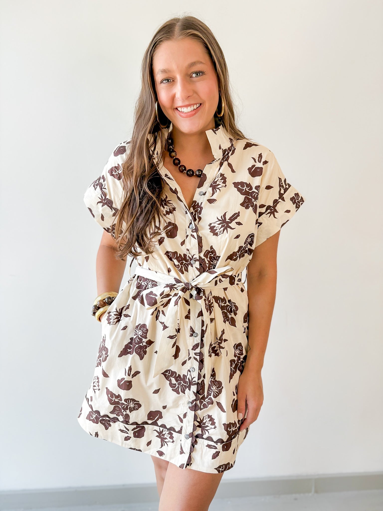 Floral With Scallop Details Dress -Ecru