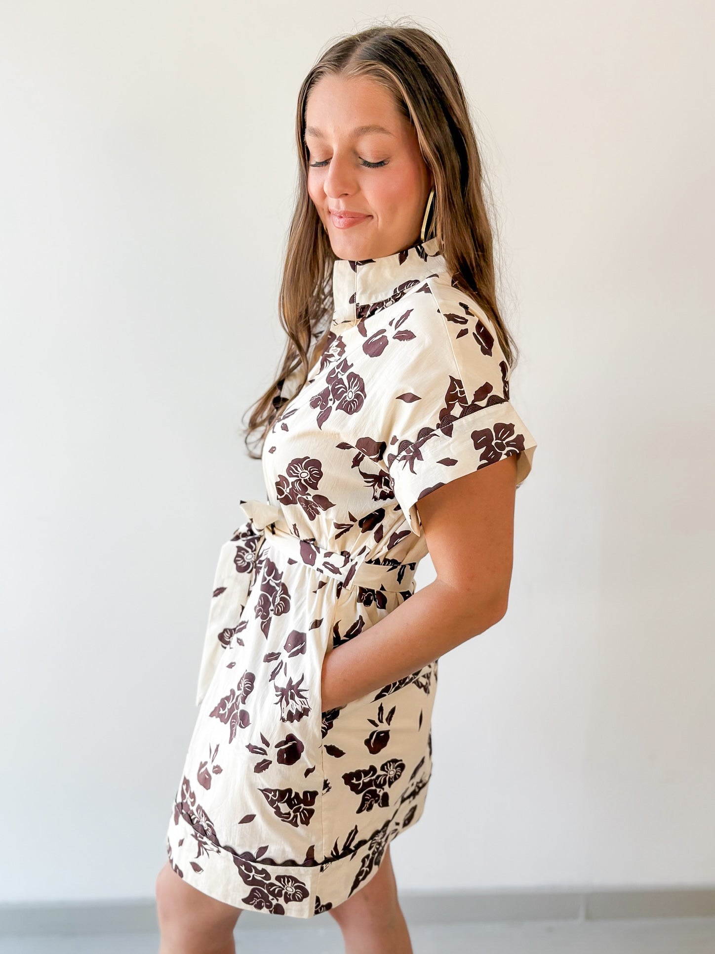 Floral With Scallop Details Dress -Ecru