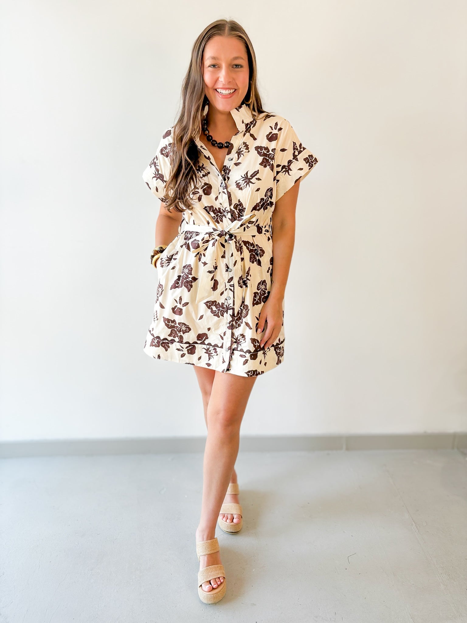 Floral With Scallop Details Dress -Ecru