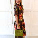 Flower Dress with Cuff Sleeves - Maxi