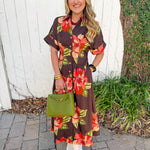 Flower Dress with Cuff Sleeves - Maxi