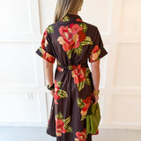 Flower Dress with Cuff Sleeves - Maxi