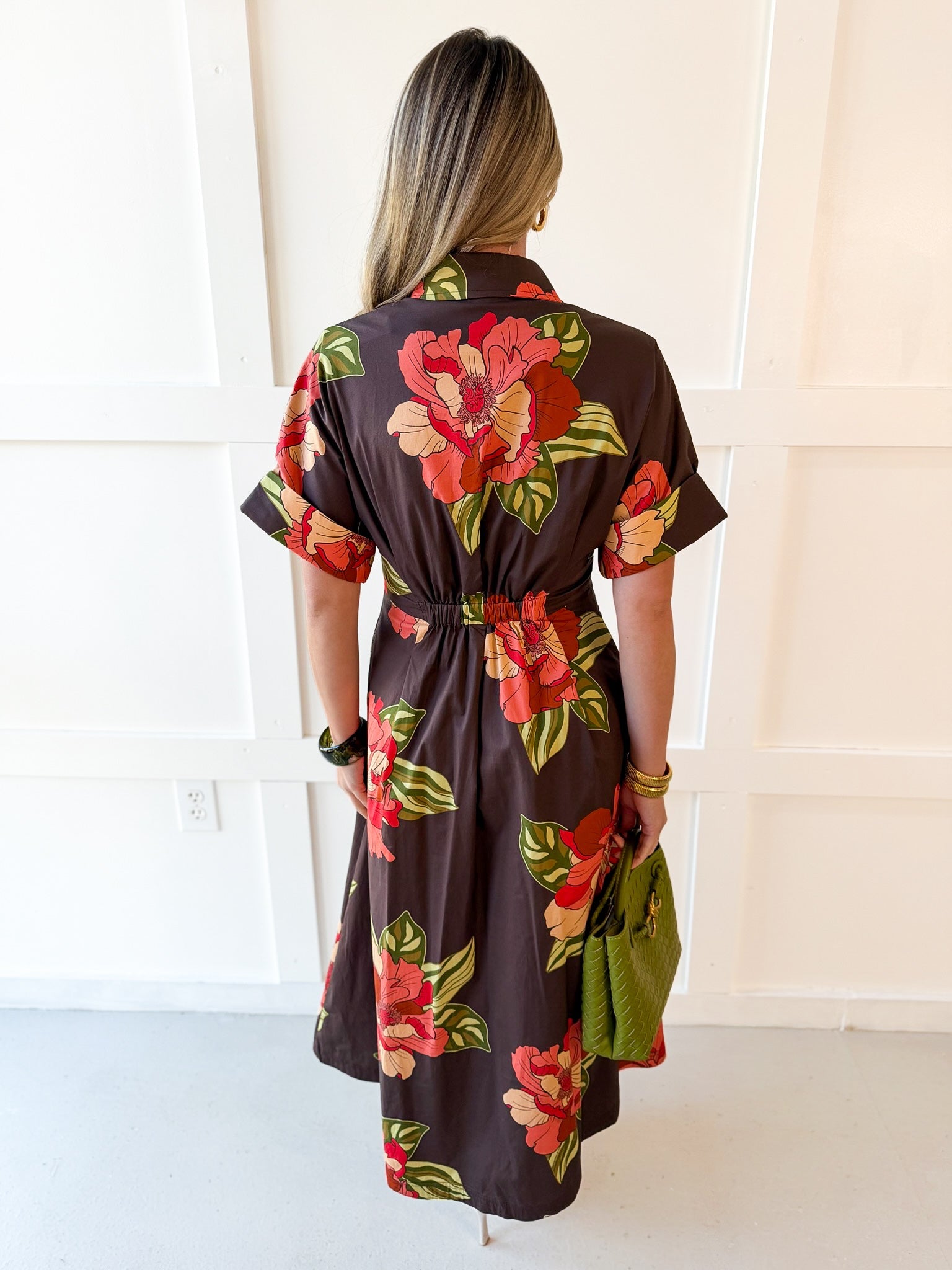 Flower Dress with Cuff Sleeves - Maxi