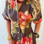 Flower Dress with Cuff Sleeves - Maxi