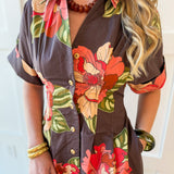 Flower Dress with Cuff Sleeves - Maxi
