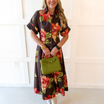 Flower Dress with Cuff Sleeves - Maxi