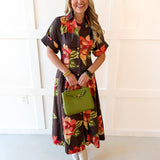 Flower Dress with Cuff Sleeves - Maxi