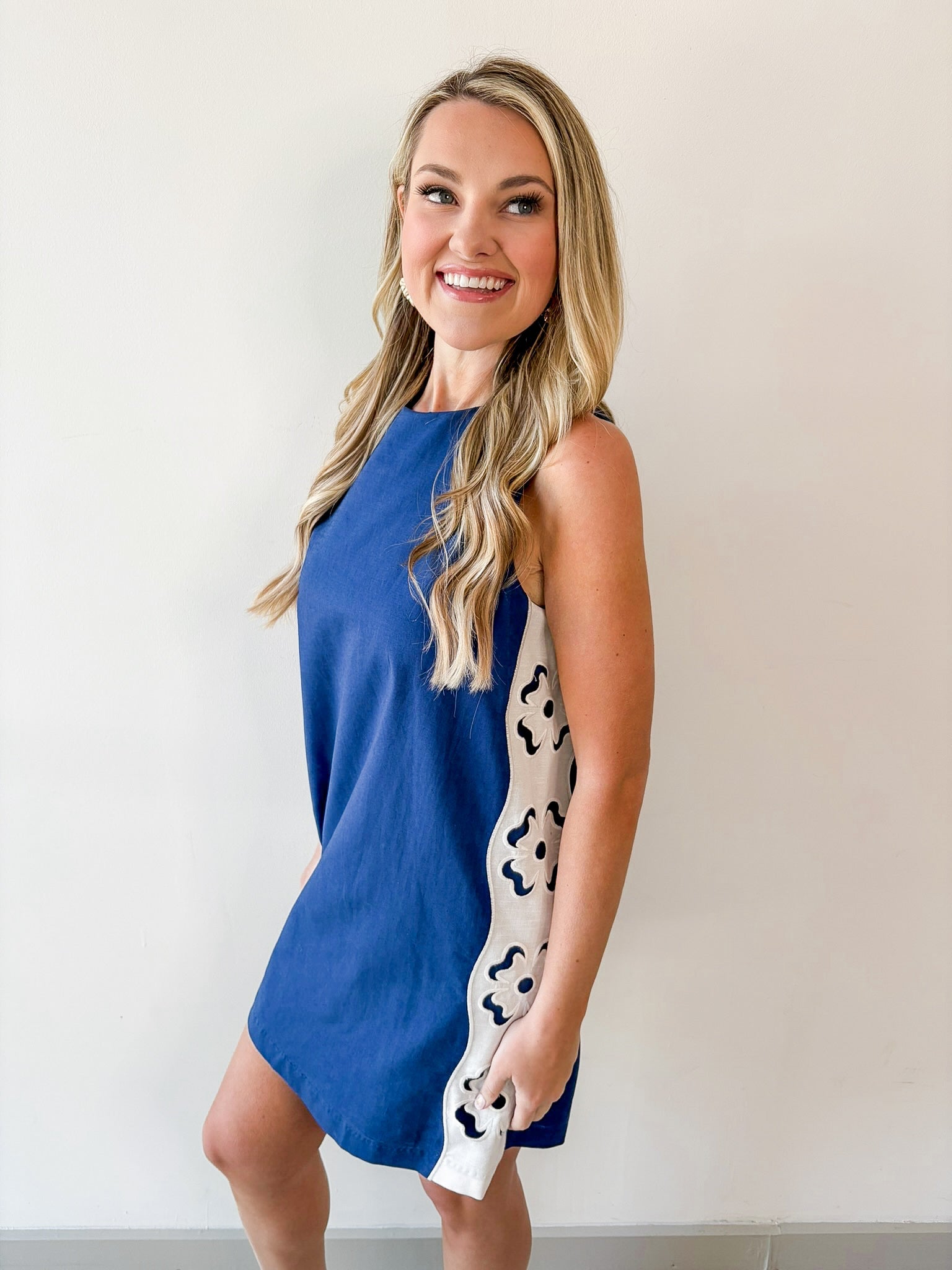 Flower Embroidered Linen Dress