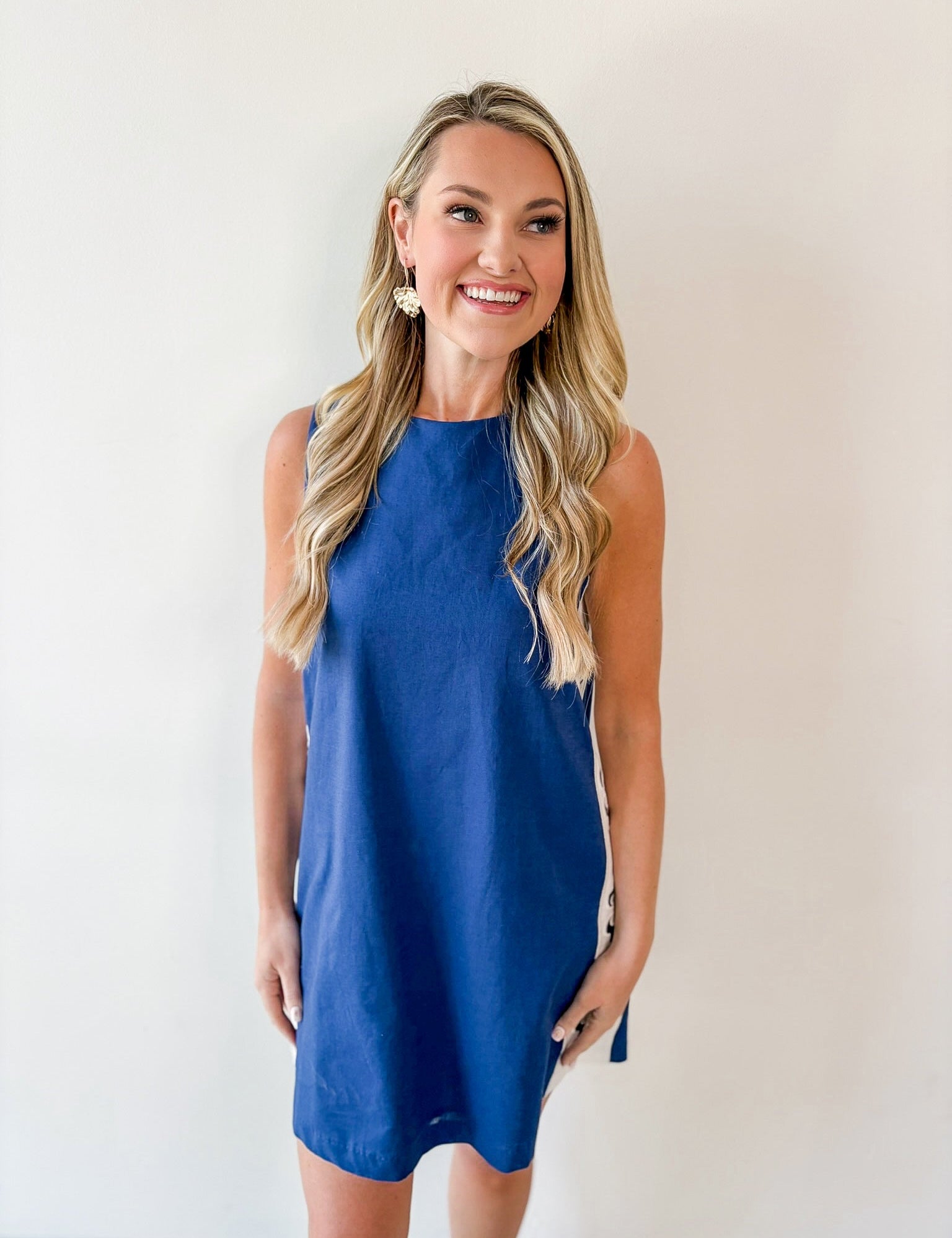 Flower Embroidered Linen Dress
