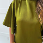 Flowy Satin Tie Back Midi Dress - Olive