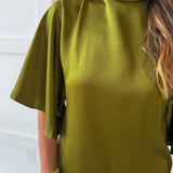 Flowy Satin Tie Back Midi Dress - Olive