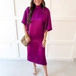 Flowy Satin Tie Back Midi Dress - Plum