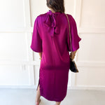 Flowy Satin Tie Back Midi Dress - Plum