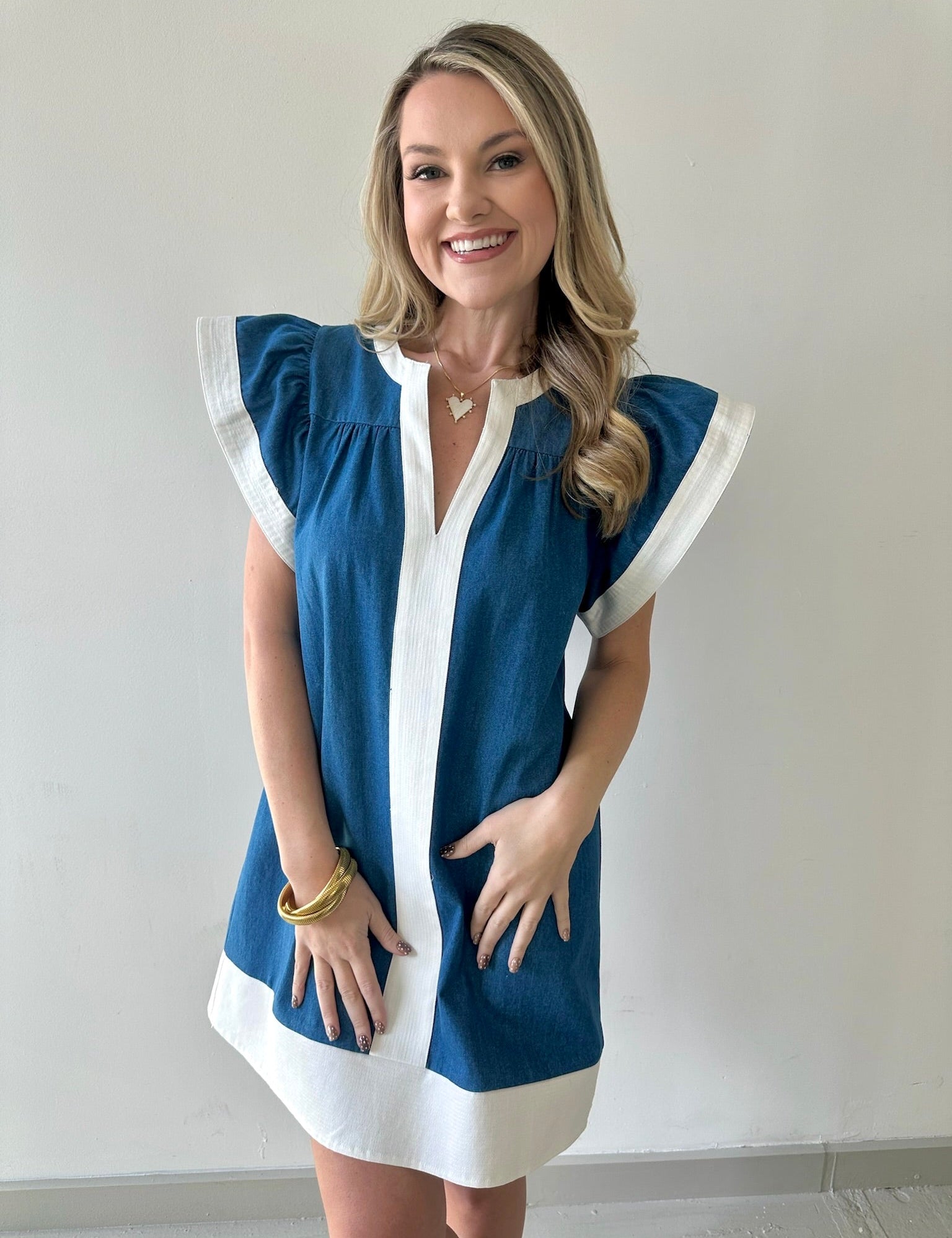 Flutter Sleeve Denim Dress