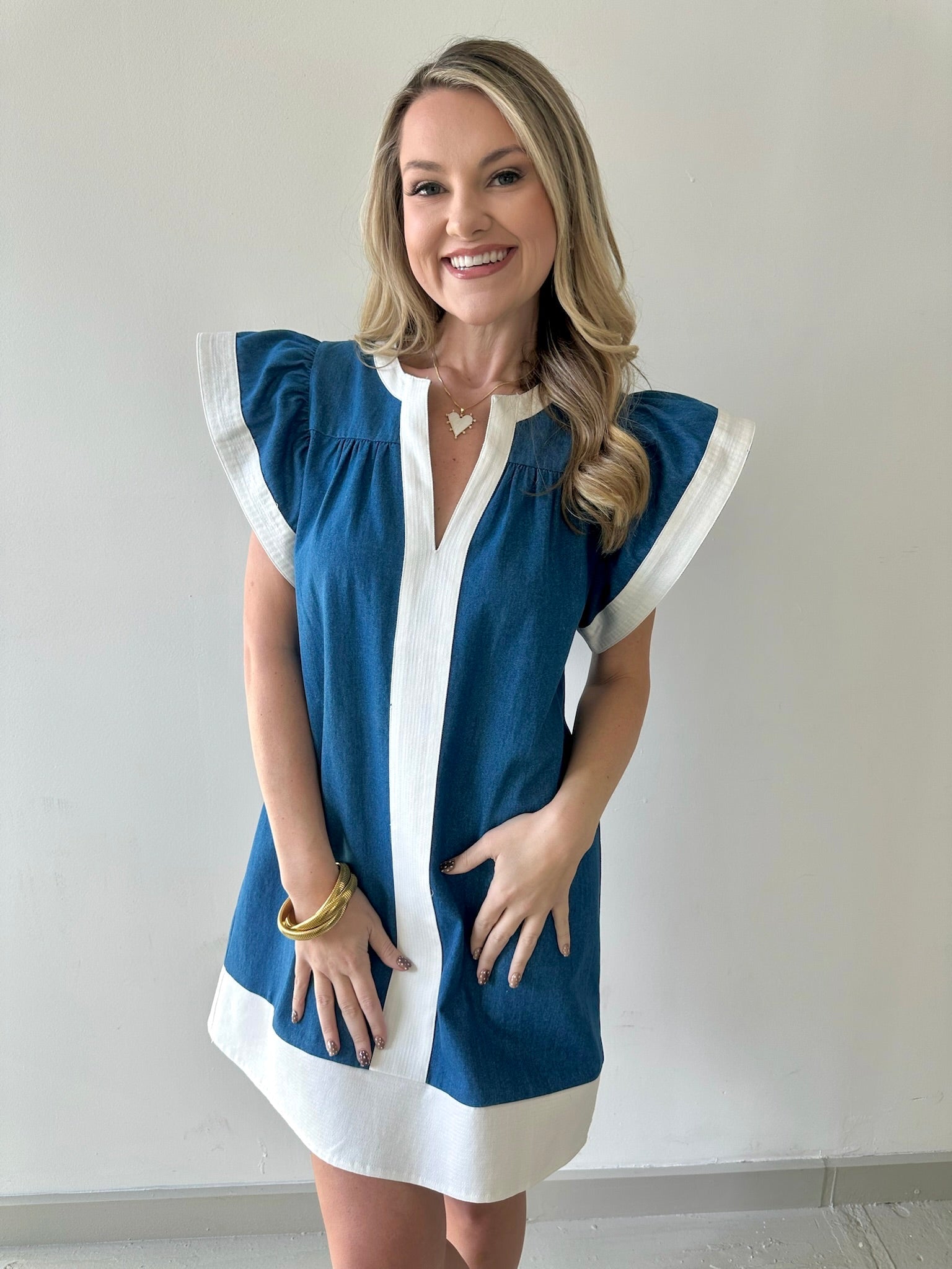 Flutter Sleeve Denim Dress