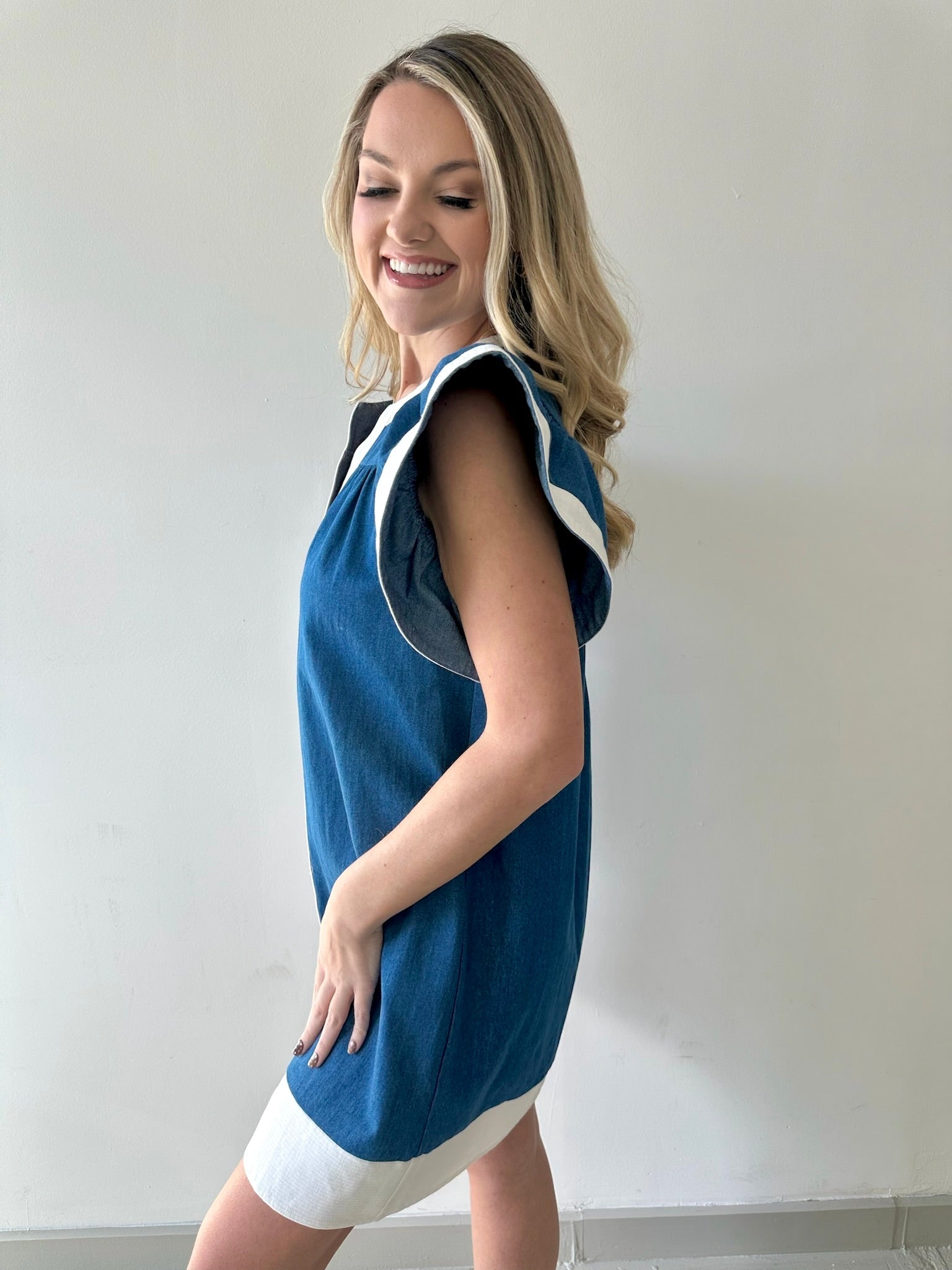 Flutter Sleeve Denim Dress