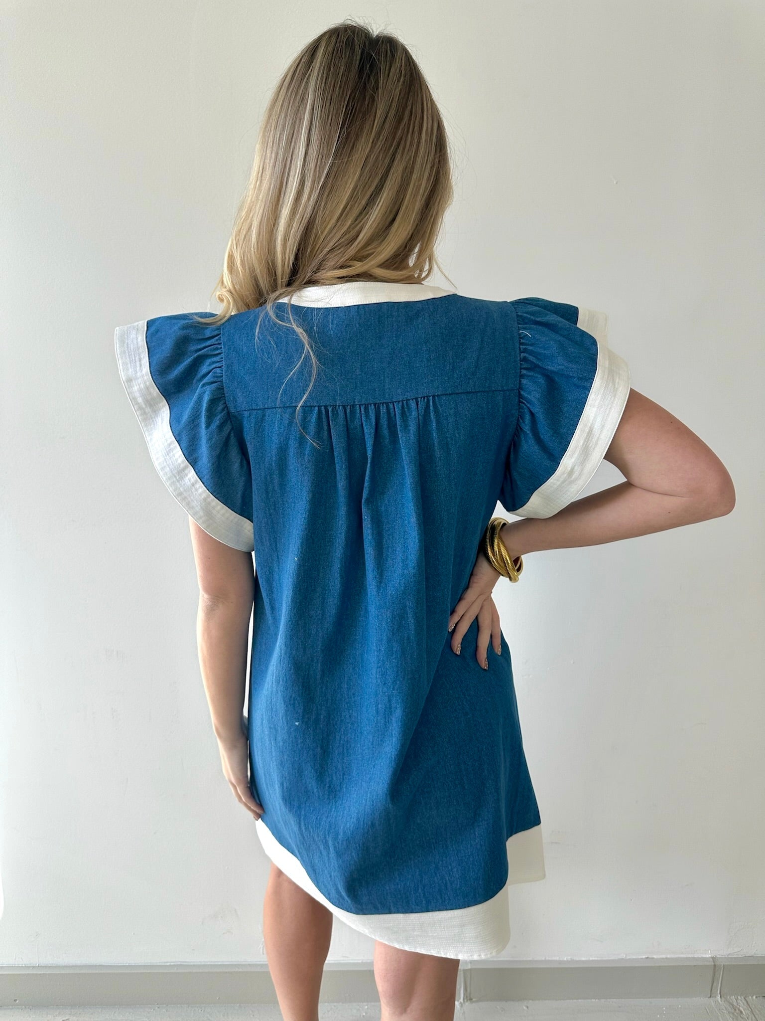 Flutter Sleeve Denim Dress