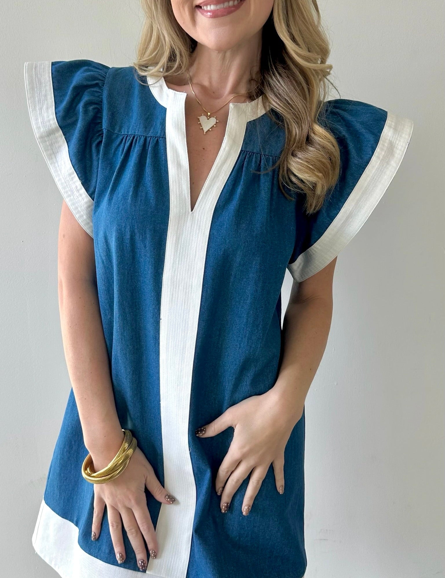 Flutter Sleeve Denim Dress