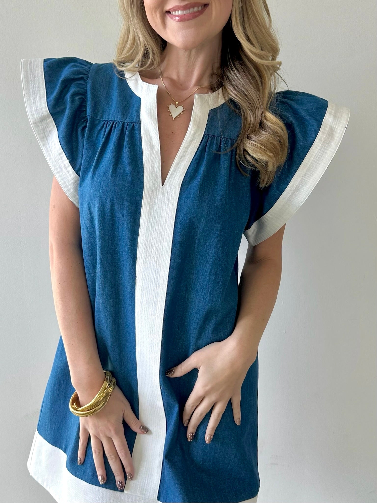 Flutter Sleeve Denim Dress