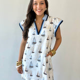 Flutter Sleeve Sailboat Print Dress