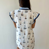 Flutter Sleeve Sailboat Print Dress