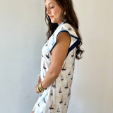 Flutter Sleeve Sailboat Print Dress