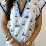 Flutter Sleeve Sailboat Print Dress