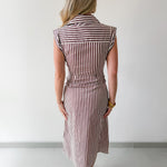 Flutter Sleeve Stripe Dress - Brown/white