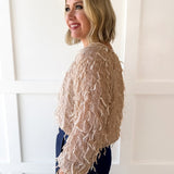 Fray + Striped Airy Chiffon Top- Almond