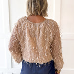 Fray + Striped Airy Chiffon Top- Almond