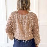 Fray + Striped Airy Chiffon Top- Almond