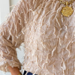 Fray + Striped Airy Chiffon Top- Almond