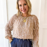 Fray + Striped Airy Chiffon Top- Almond