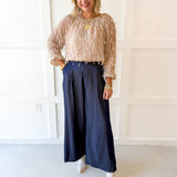 Fray + Striped Airy Chiffon Top- Almond