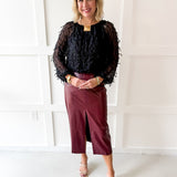 Fray + Striped Airy Chiffon Top- Black