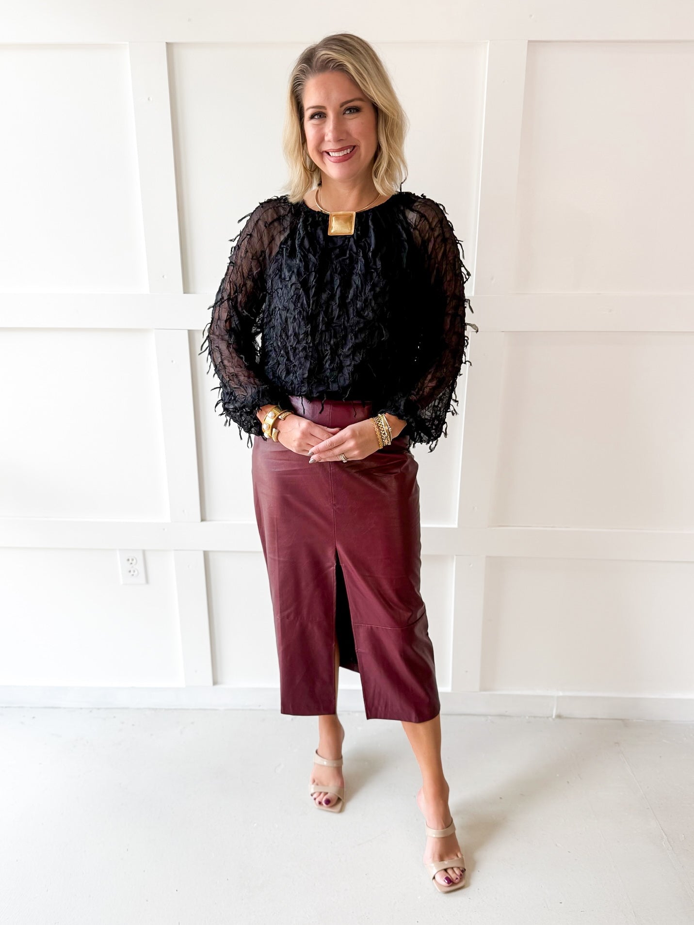 Fray + Striped Airy Chiffon Top- Black