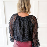 Fray + Striped Airy Chiffon Top- Black