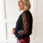 Fray + Striped Airy Chiffon Top- Black