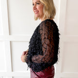 Fray + Striped Airy Chiffon Top- Black