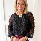 Fray + Striped Airy Chiffon Top- Black